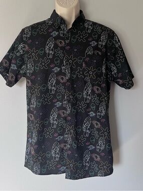 Molokai Surf Co. Mushroom Alien Button-Down Shirt Size M